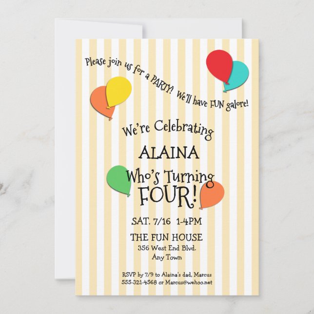 4th Birthday Party Add a Photo Balloons Invitation (Front)