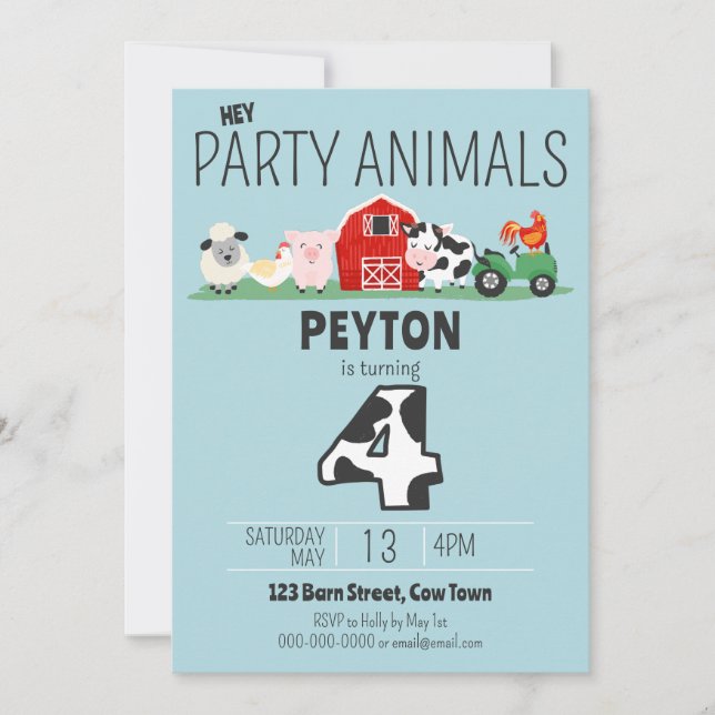4th Birthday Party Animals Farm Birthday Invitation (Front)
