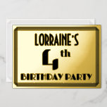 [ Thumbnail: 4th Birthday Party: Art Deco Look “4” and Name Invitation ]