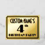 [ Thumbnail: 4th Birthday Party — Art Deco Look “4” + Name Invitation ]