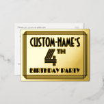 [ Thumbnail: 4th Birthday Party ~ Art Deco Style “4” + Name Postcard ]