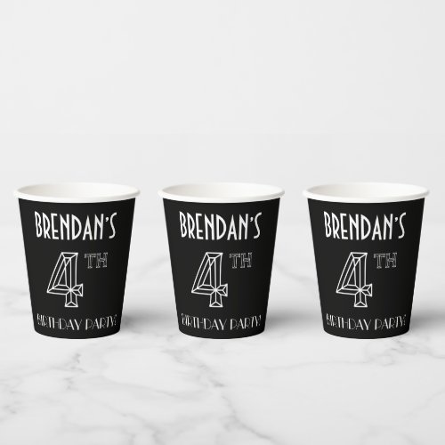 4th Birthday Party Art Deco Style  Custom Name Paper Cups
