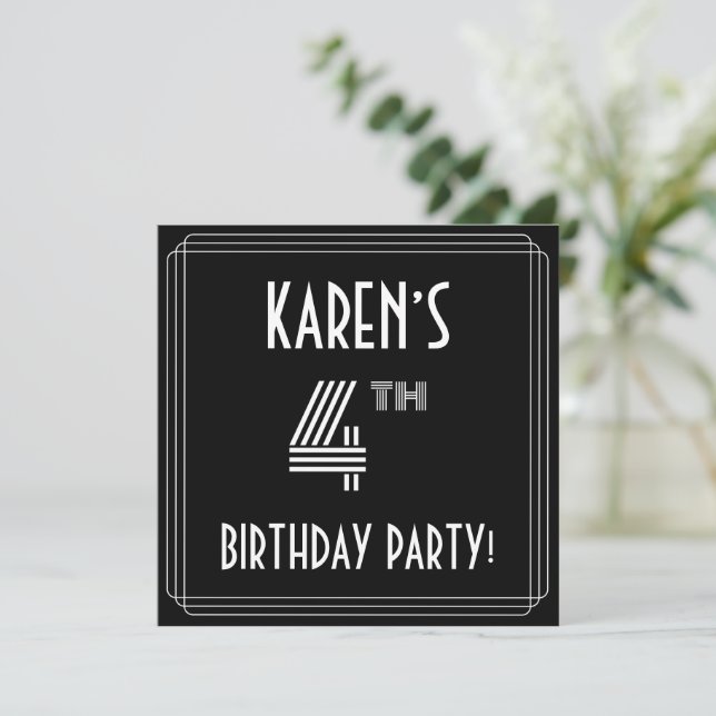 4th Birthday Party: Art Deco Style w/ Custom Name Invitation (Standing Front)