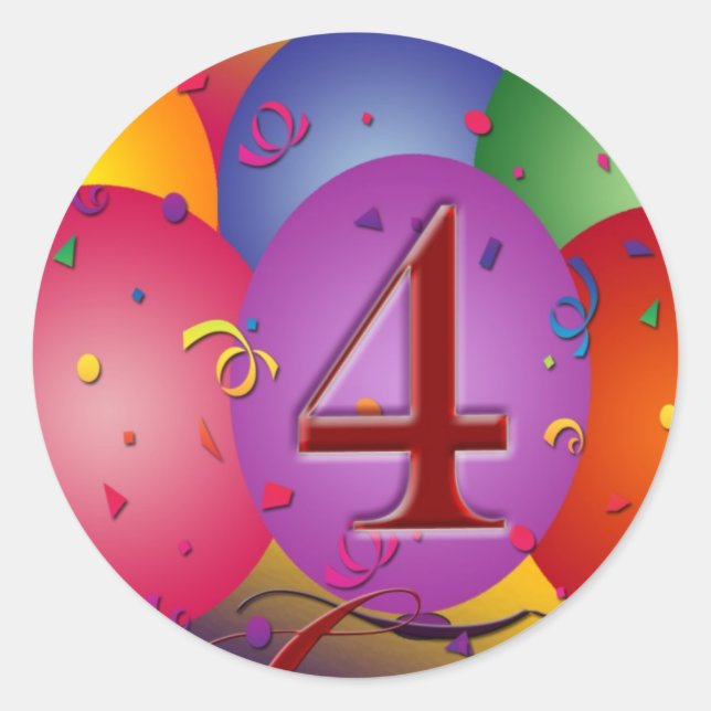 4th Birthday Party balloons Classic Round Sticker (Front)