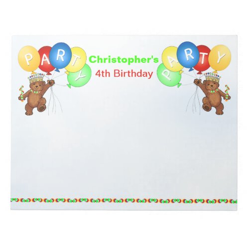 4th Birthday Party Bear Games Notepad