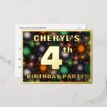 [ Thumbnail: 4th Birthday Party: Bold, Colorful Fireworks Look Postcard ]