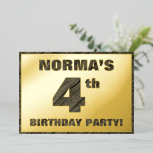 4th Birthday Party — Bold, Faux Wood Grain Text Foil Invitation