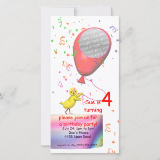 4th Birthday Party Chicken Invite Red Balloon