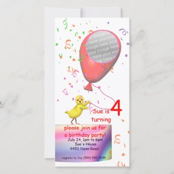 4th Birthday Party Chicken Invite Red Balloon by xfinity7 at Zazzle