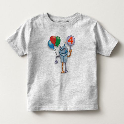 4th Birthday Party Cute Glossy Robot Toddler Shirt