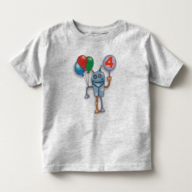 4th Birthday Party Cute Glossy Robot Toddler Shirt (Front)