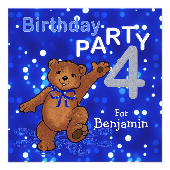 4th Birthday Party Dancing Teddy Bear Invitations