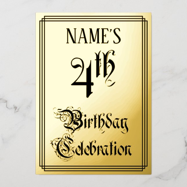 4th Birthday Party — Elegant Script + Custom Name Foil Invitation (Front)