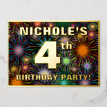 [ Thumbnail: 4th Birthday Party — Fun, Colorful Fireworks Look Invitation ]