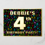 [ Thumbnail: 4th Birthday Party — Fun, Colorful Music Symbols Invitation ]
