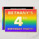 [ Thumbnail: 4th Birthday Party: Fun, Colorful Rainbow Pattern Invitation ]
