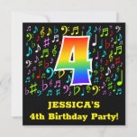 [ Thumbnail: 4th Birthday Party: Fun Music Symbols, Rainbow 4 Invitation ]