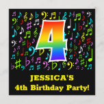 [ Thumbnail: 4th Birthday Party: Fun Music Symbols, Rainbow 4 Invitation ]