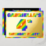 [ Thumbnail: 4th Birthday Party — Fun, Rainbow Spectrum “4” Foi Invitation ]