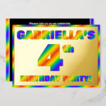 [ Thumbnail: 4th Birthday Party — Fun, Rainbow Spectrum “4” Invitation ]