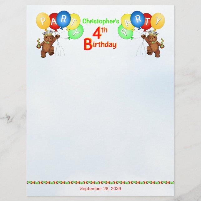 4th Birthday Party Royal Bear Scrapbook  Paper 2 (Front)
