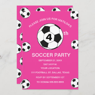 4th Birthday Party Soccer Pink Girls Sports Invitation