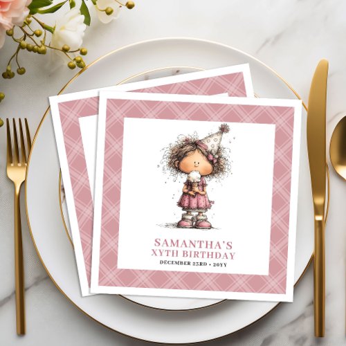 4th Birthday Party Whimsy Funny Girl Pink Napkins