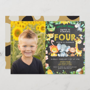 4th Birthday Party Zoo Jungle Animals Boy Photo Invitation