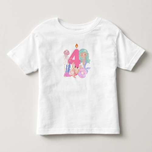 4th Birthday Pastel Mermaid & Sea Creatures Toddler T-shirt