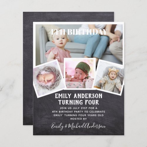 4TH Birthday Photo Collage Invite Boy Girl Mixed