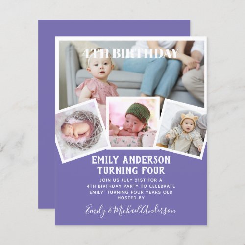 4TH Birthday Photo Collage Invite Boy Girl Mixed