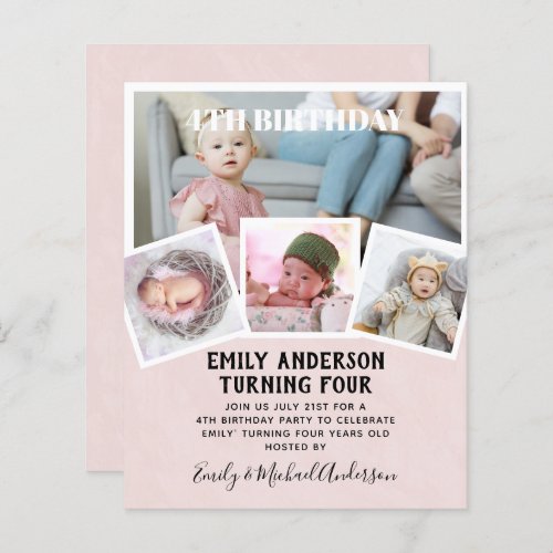 4TH Birthday Photo Collage Invite Boy Girl Mixed