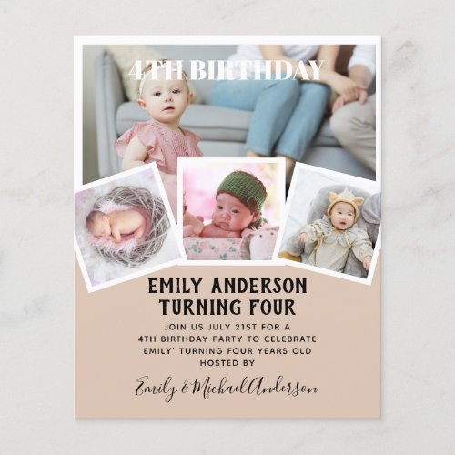 4TH Birthday Photo Collage Invite Boy Girl Mixed Flyer