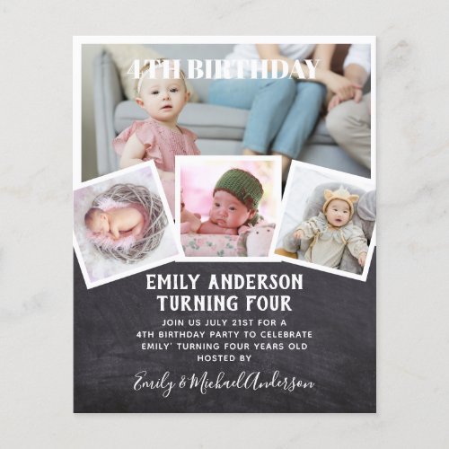 4TH Birthday Photo Collage Invite Boy Girl Mixed Flyer