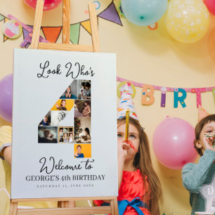 4th Birthday Photo Collage Party Sign & Keepsake