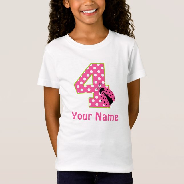 4th Birthday Pink Green Ladybug Personalized Shirt (Front)