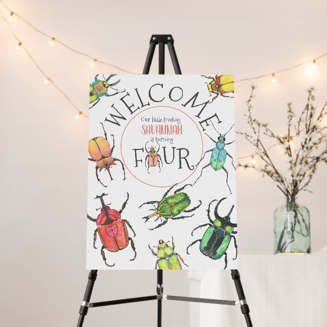 4TH Birthday Pink Litte Love Bug Foam Board (In Situ (Stand))