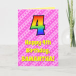 [ Thumbnail: 4th Birthday: Pink Stripes & Hearts, Rainbow # 4 Card ]