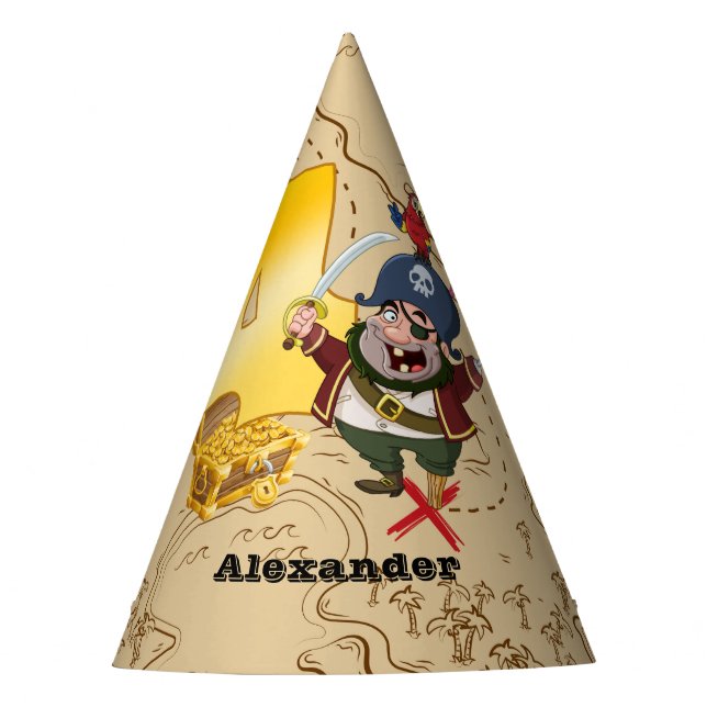 4th Birthday Pirate Treasure Map Party Hat (Front)