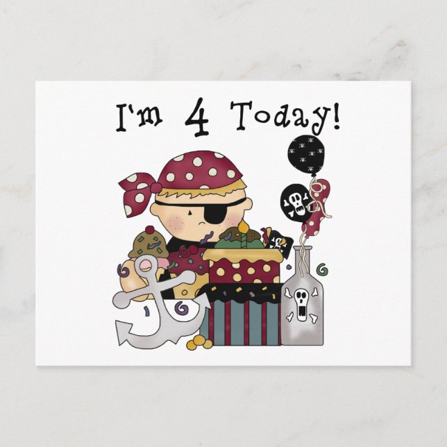 4th Birthday Pirate Tshirts and Gifts Postcard (Front)