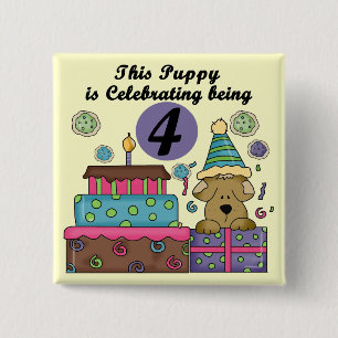4th Birthday Puppy T-shirts and Gifts Button