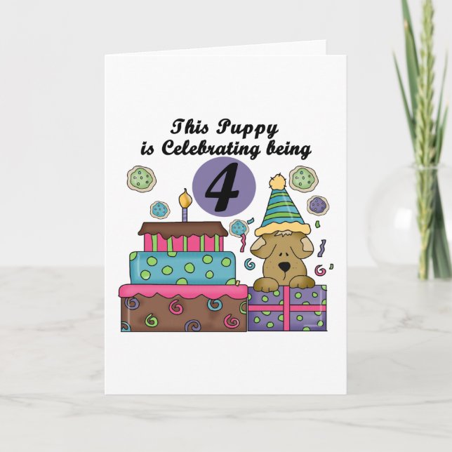 4th Birthday Puppy T-shirts and Gifts Card (Front)