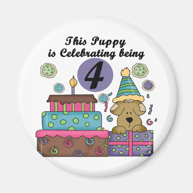 4th Birthday Puppy T-shirts and Gifts Magnet (Front)