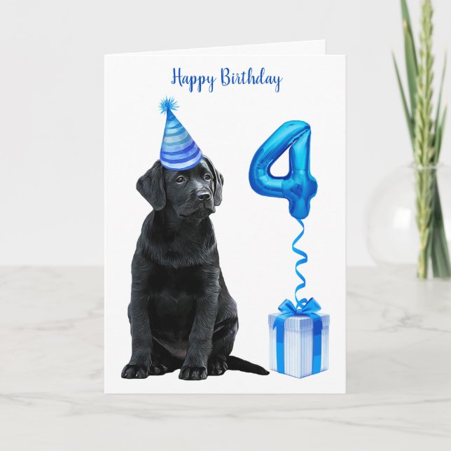 4th Birthday Puppy Theme- Cute Dog Blue Boy Pawty Card (Front)