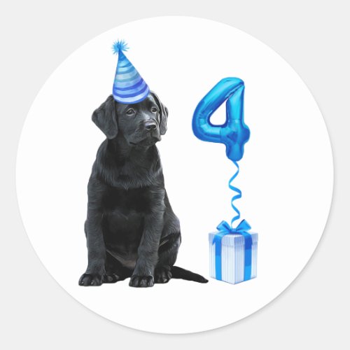 4th Birthday Puppy Theme_ Cute Dog Blue Boy Pawty Classic Round Sticker