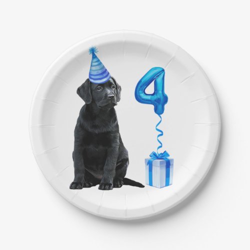 4th Birthday Puppy Theme_ Cute Dog Blue Boy Pawty Paper Plates