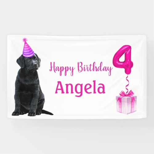 4th Birthday Puppy Theme_ Cute Dog Pink Girl Pawty Banner