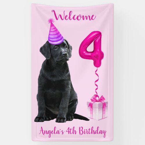 4th Birthday Puppy Theme_ Cute Dog Pink Girl Pawty Banner