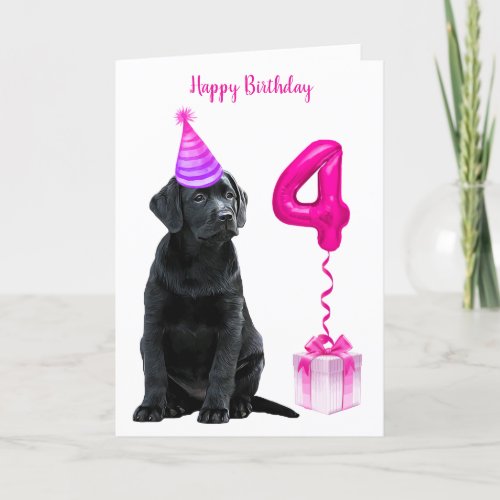 4th Birthday Puppy Theme_ Cute Dog Pink Girl Pawty Card