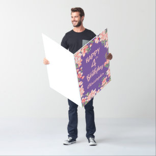 4th Birthday Purple Pink Peach Watercolor Floral Card